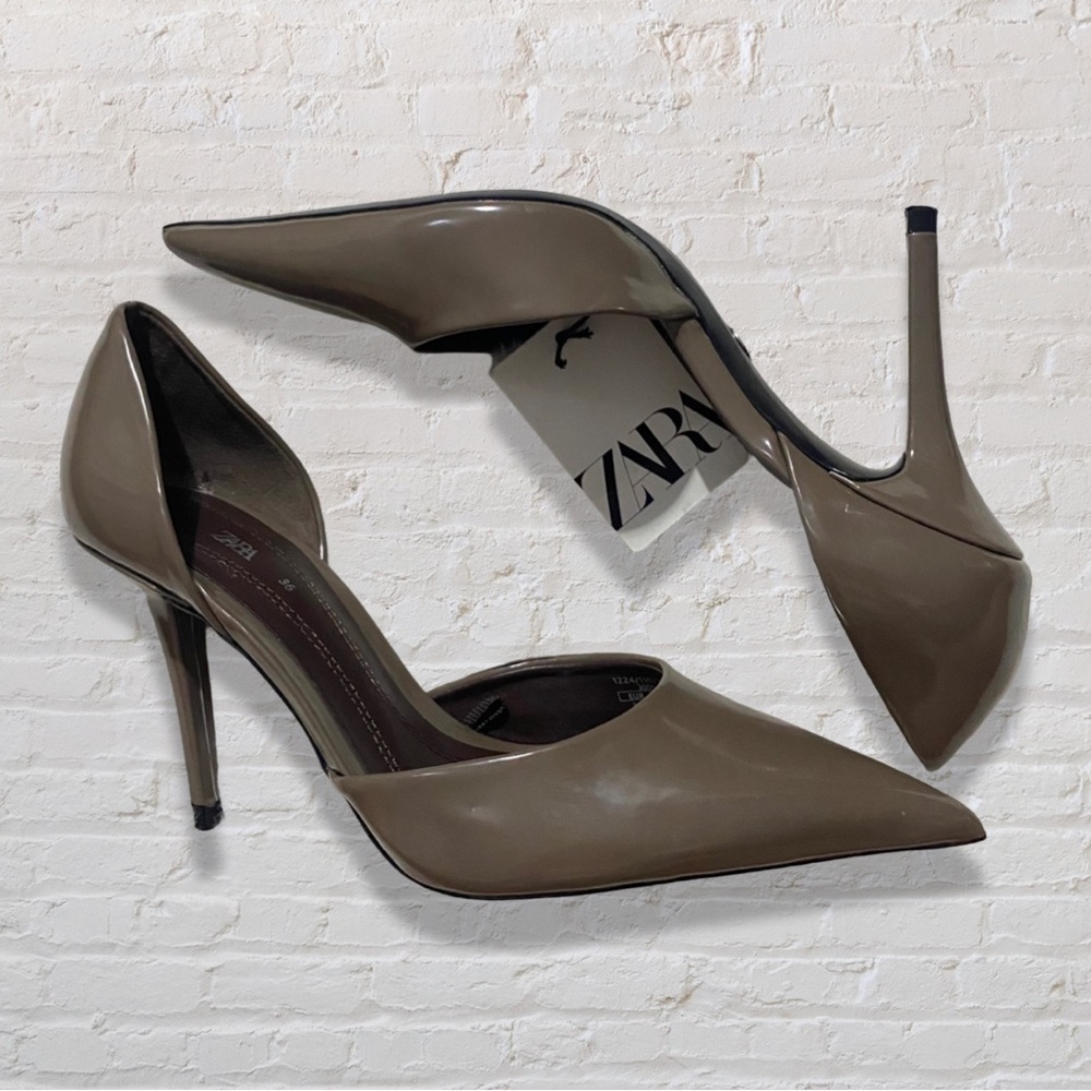Zara Taupe Pointed Toe High Heel Court Shoes - Picture 2 of 10